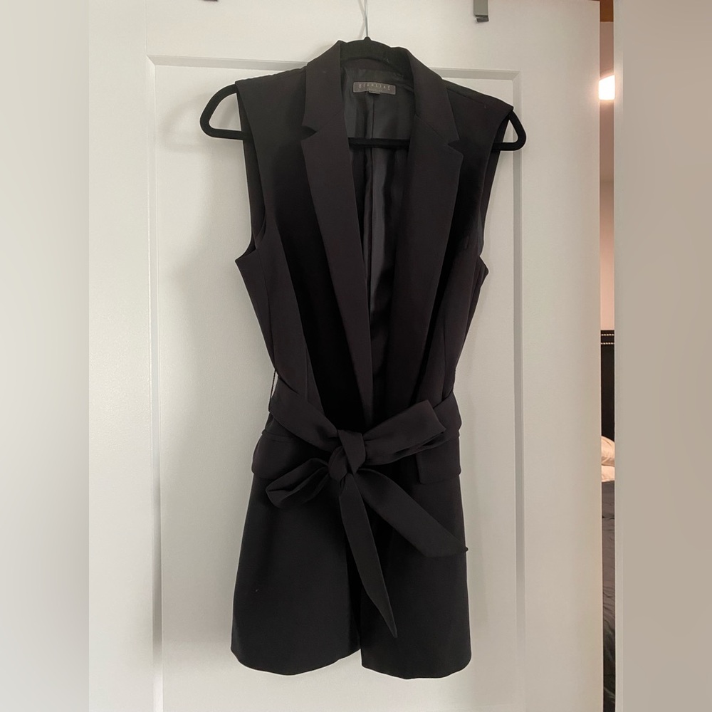Black Sleeveless Blazer Vest with Belt